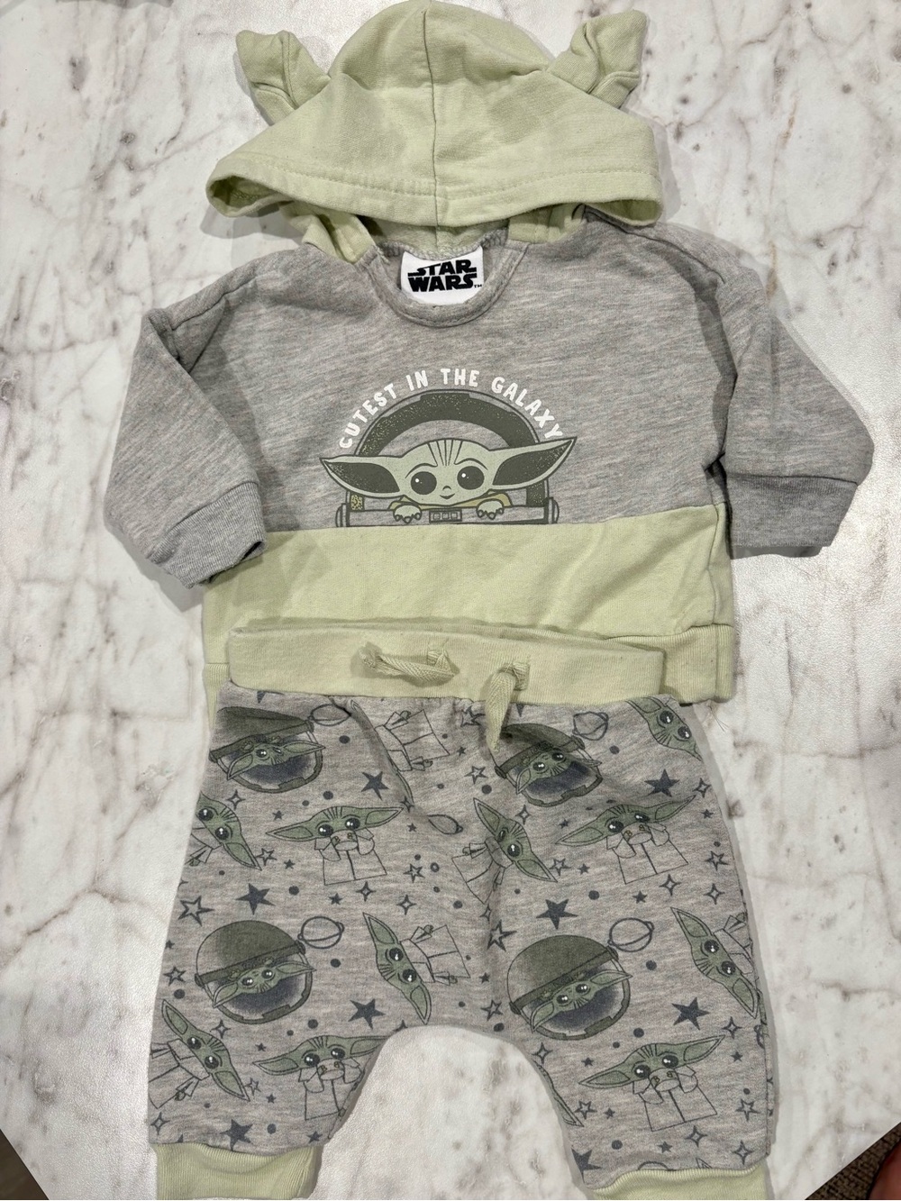 Star Wars Baby Grogu Two-Piece Set in Sage Green and Heather Gray- 0/3m